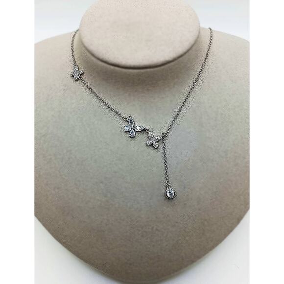 Stainless Steel Butterfly Necklace with CZ Stones, 16+2 Inch Adjustable - Picture 1 of 3